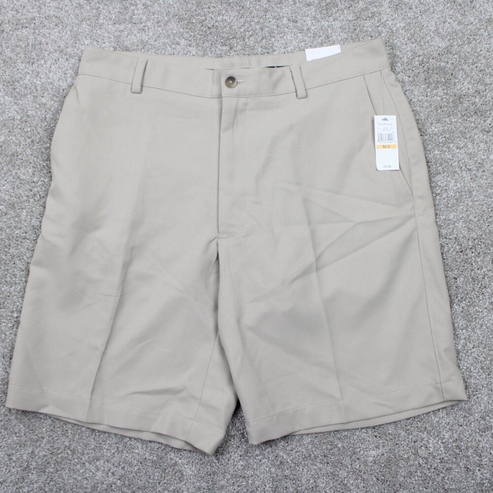 Van Heusen Shorts NWT Men 33 Beige 10" Traveler Stretch Classic Fit No Iron Flat